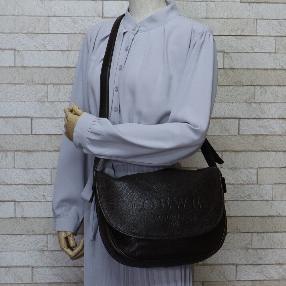 ロエベ LOEWE ヘリテージ ショルダーバッグ レザー ブラウン