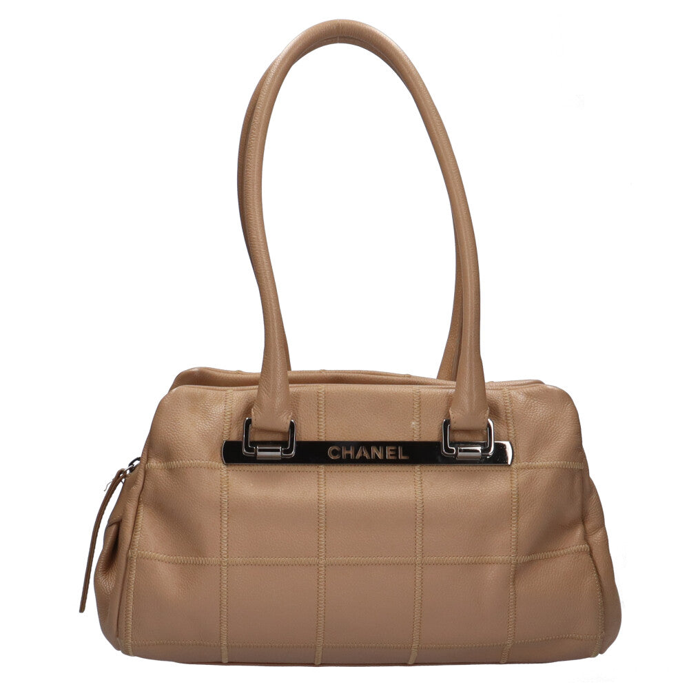CHANEL Chocobar Shoulder Bag Matte Caviar Skin Beige Women's Used