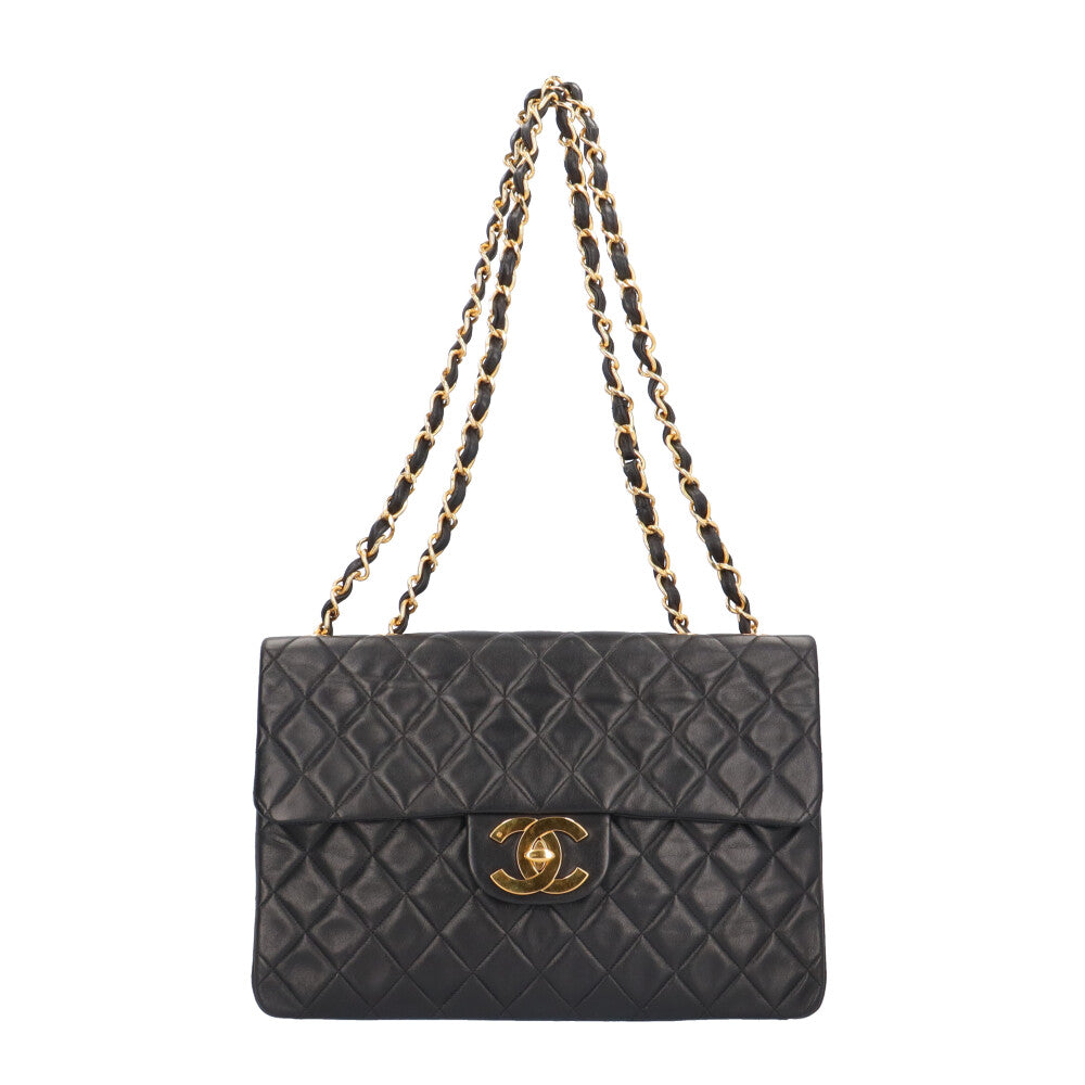 CHANEL Deca Matelasse 34 Shoulder Bag Lambskin Black Women's Used