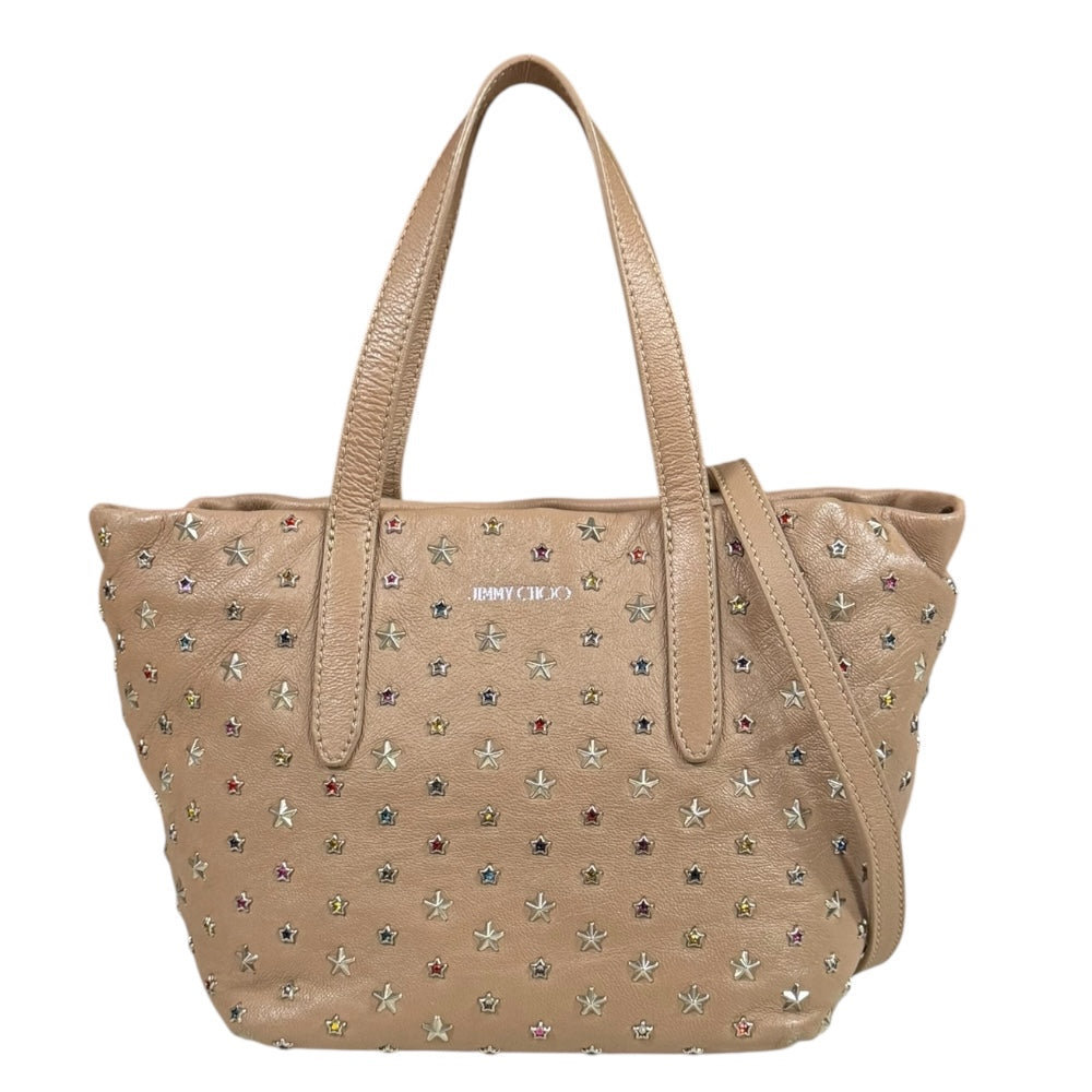 JIMMY CHOO MINISARA ミニサラ ゴールド 2WAYバッグ JIMMY CHOO Star Studs Mini Sara Shoulder Bag Leather Beige Women's
