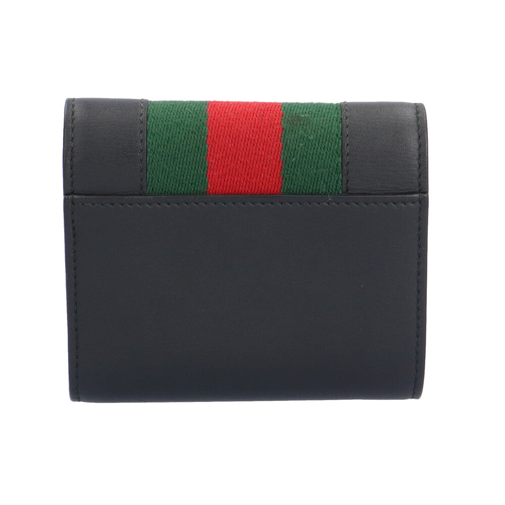 GUCCI グッチ 未使用品 シルヴィ シェリーライン 三つ折り財布 レザー 黒 グッチ GUCCI シェリーライン GGスプリーム キャンバス レザー