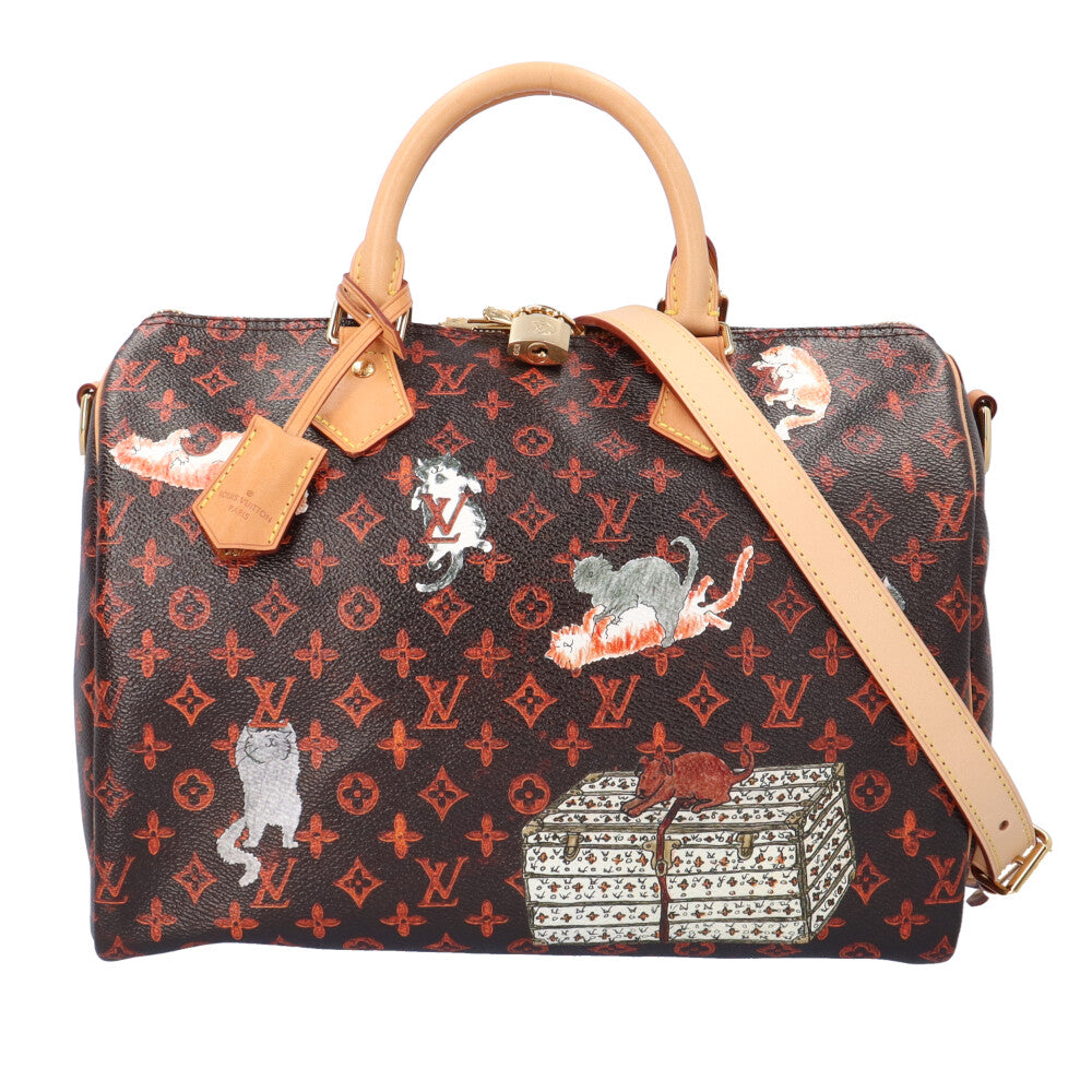 LOUIS VUITTON Speedy Bandouliere 30 Monogram Cat Shoulder Bag PVC