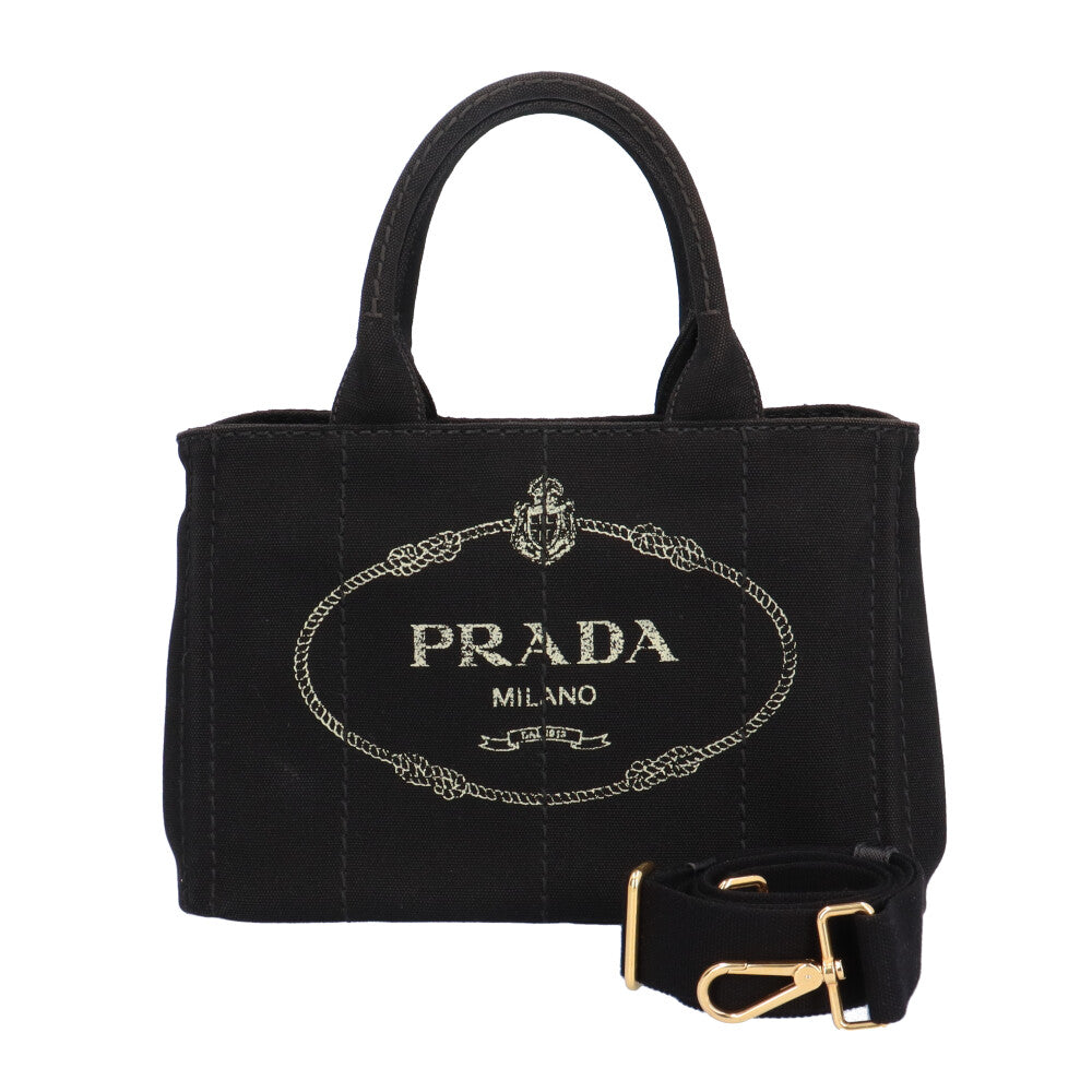 PRADA Prada Canapa Shoulder Bag Monogram Canvas Black Women's Used