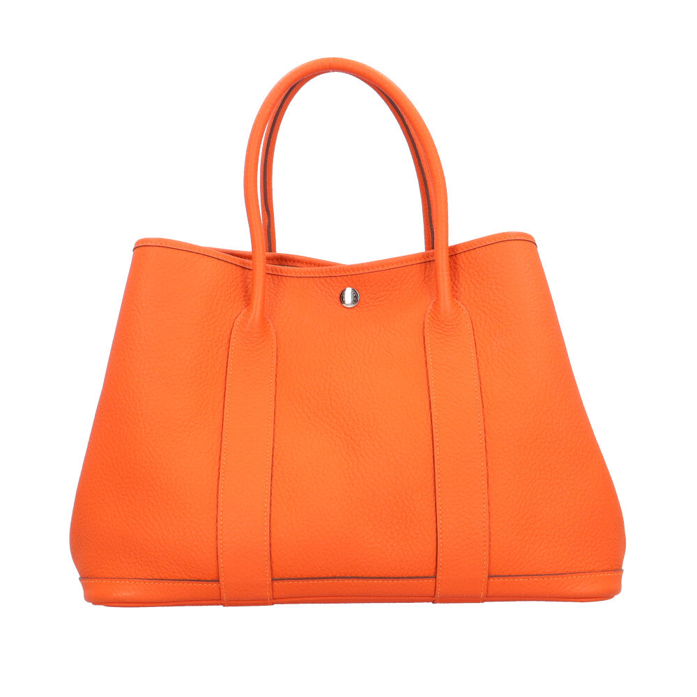 HERMES Garden Party PM Tote Bag Leather Orange Women's Used