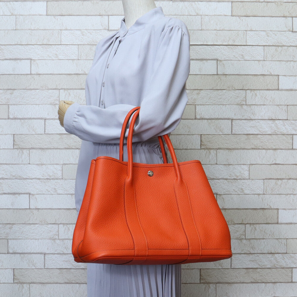 HERMES Garden Party PM Tote Bag Leather Orange Women's Used