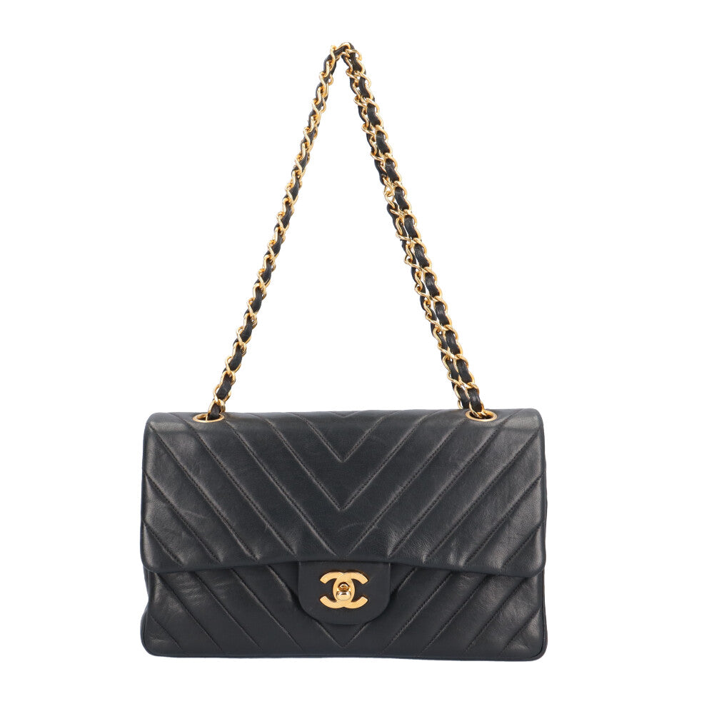 CHANEL シャネル Vステッチ ショルダーバッグ ラムスキン ブラック