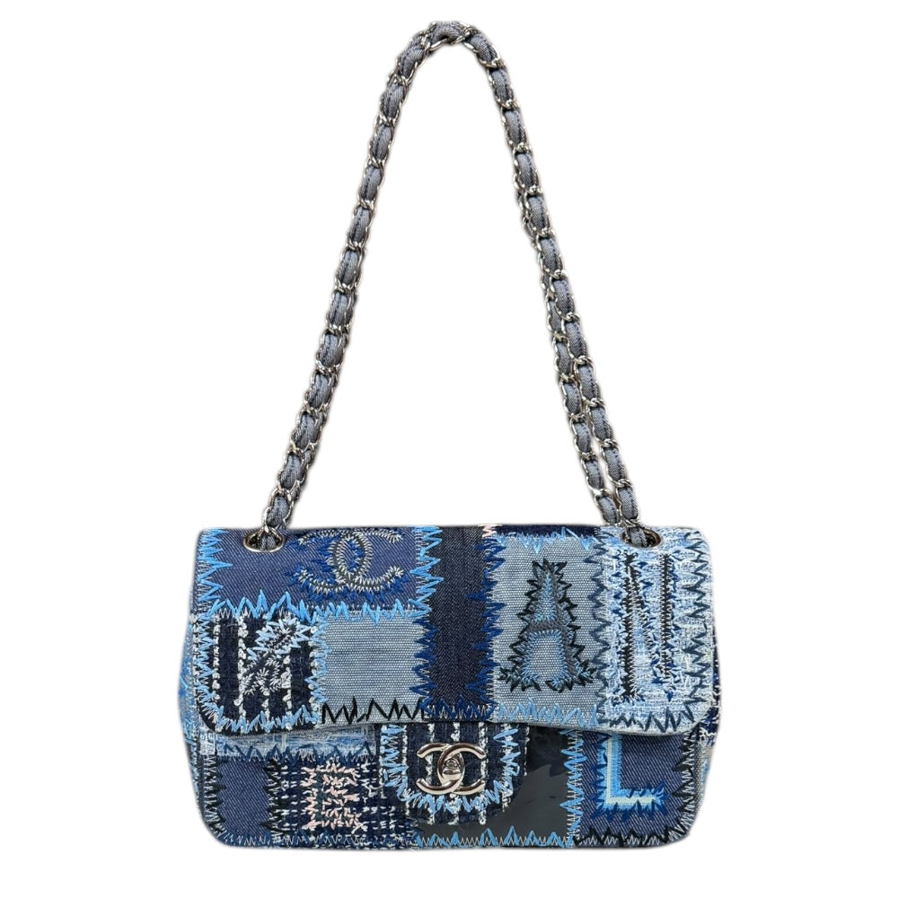CHANEL シャネル パッチワーク ショルダーバッグ デニム ブルー