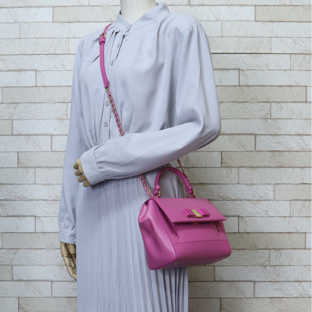 Salvatore Ferragamo Vara Ribbon Shoulder Bag Leather Pink Women's