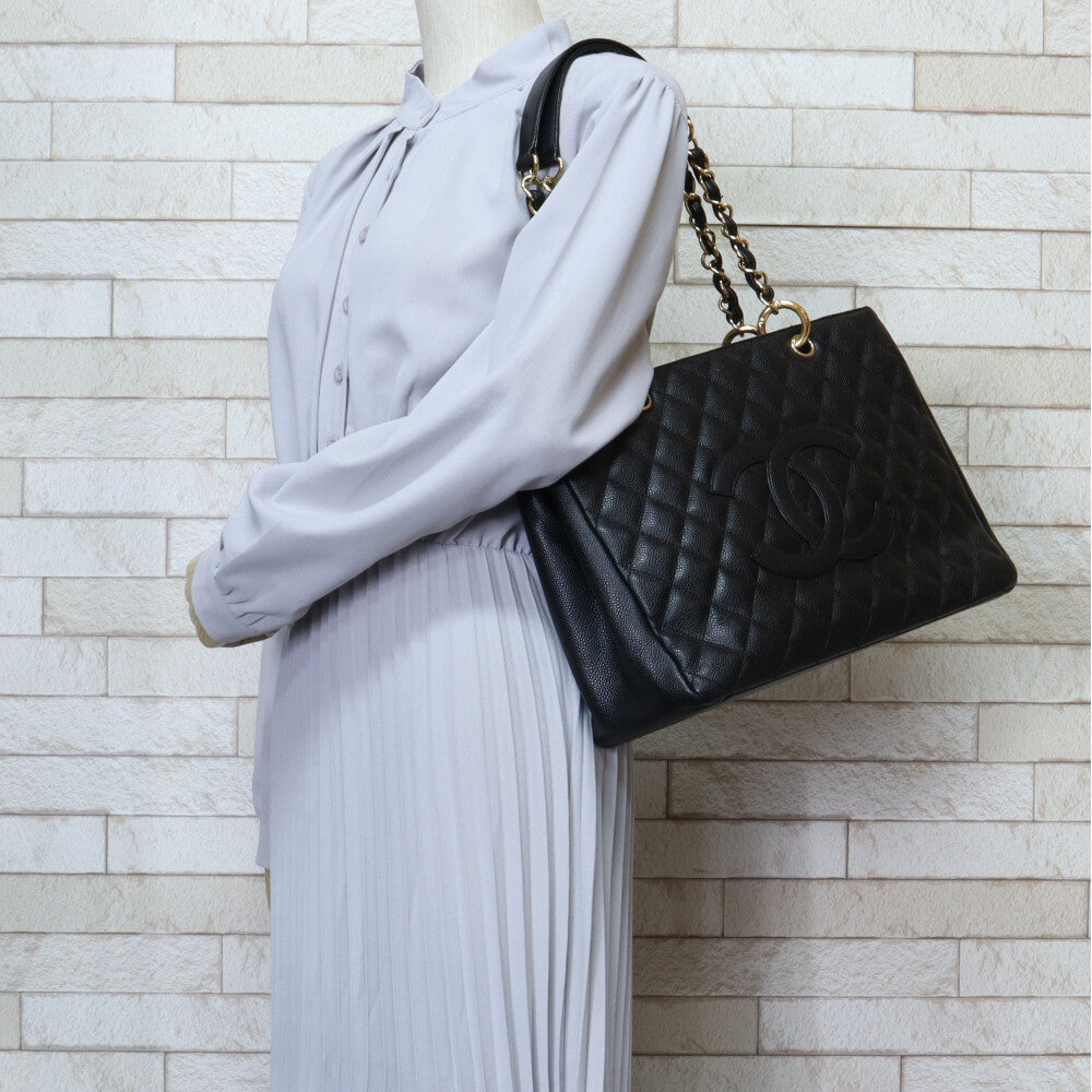 CHANEL GST Tote Bag, Caviar Skin, Black, Women's, Used [36 Months