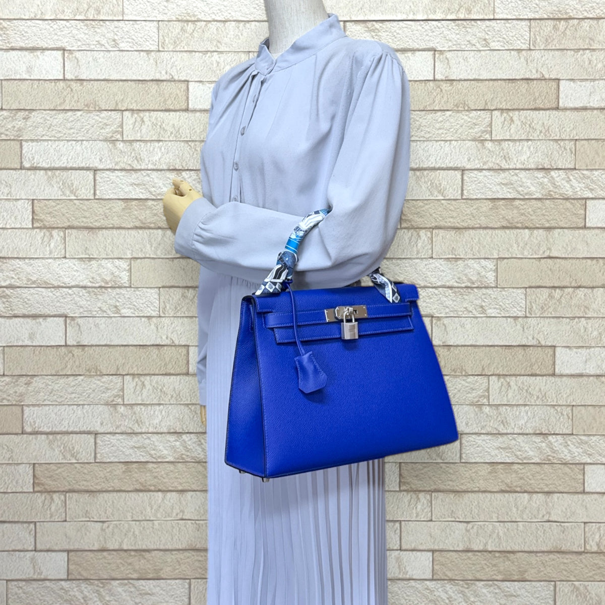 エルメス ケリー28 ショルダーバッグ エルメス レザー ブルー