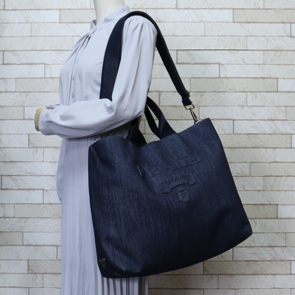 PRADA プラダ 三角ロゴ トートバッグ デニム ブルー ユニセックス 中古