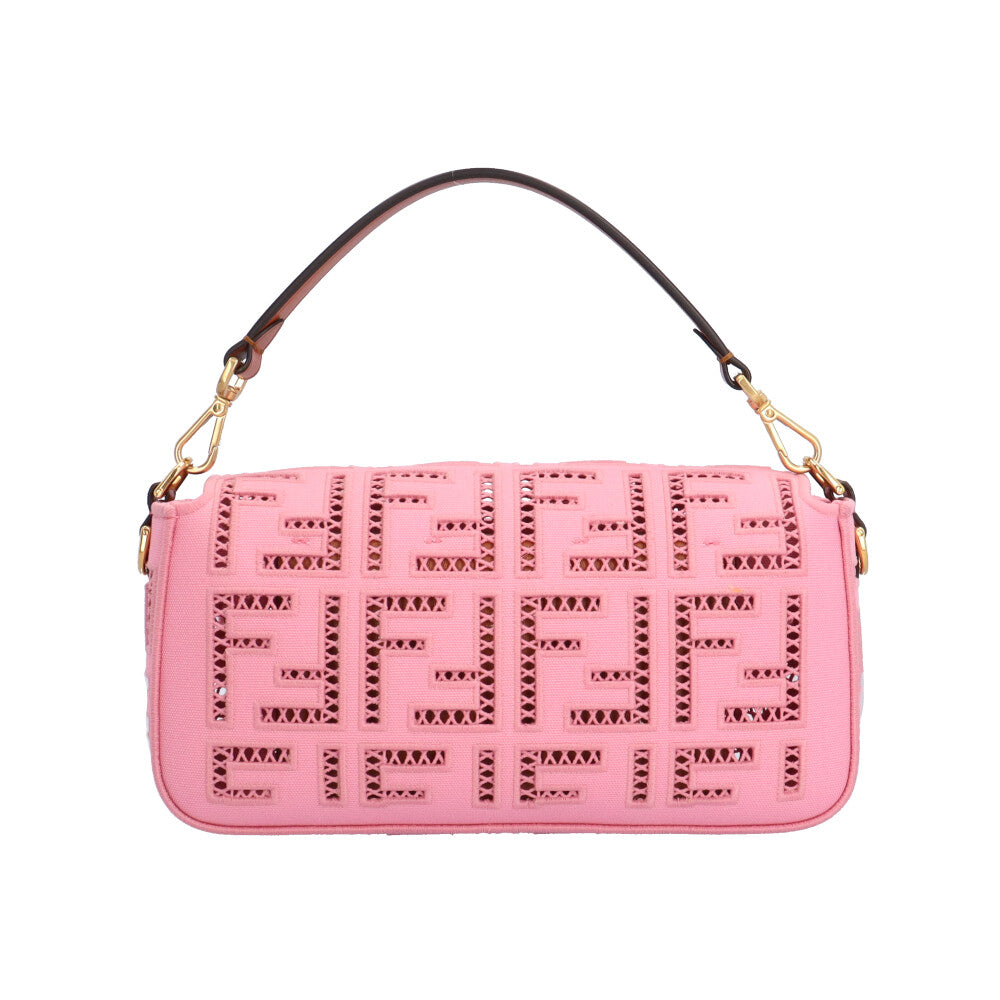 FENDI フェンディ 刺 バゲット ショルダーバッグ キャンバス ピンク