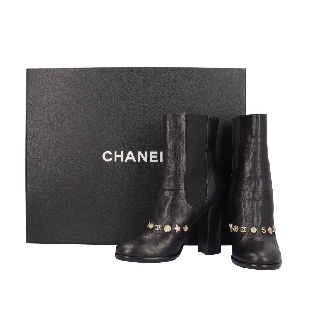 CHANEL (シャネル)ブラック レザー アンクルブーツ アンクルブーツ レザー CHANEL (シャネル)ブラック