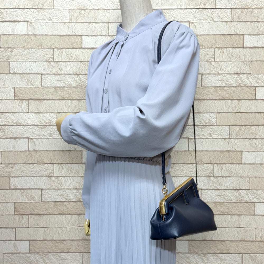 FENDI Fendi Fast Small Shoulder Bag Leather Navy Ladies Used