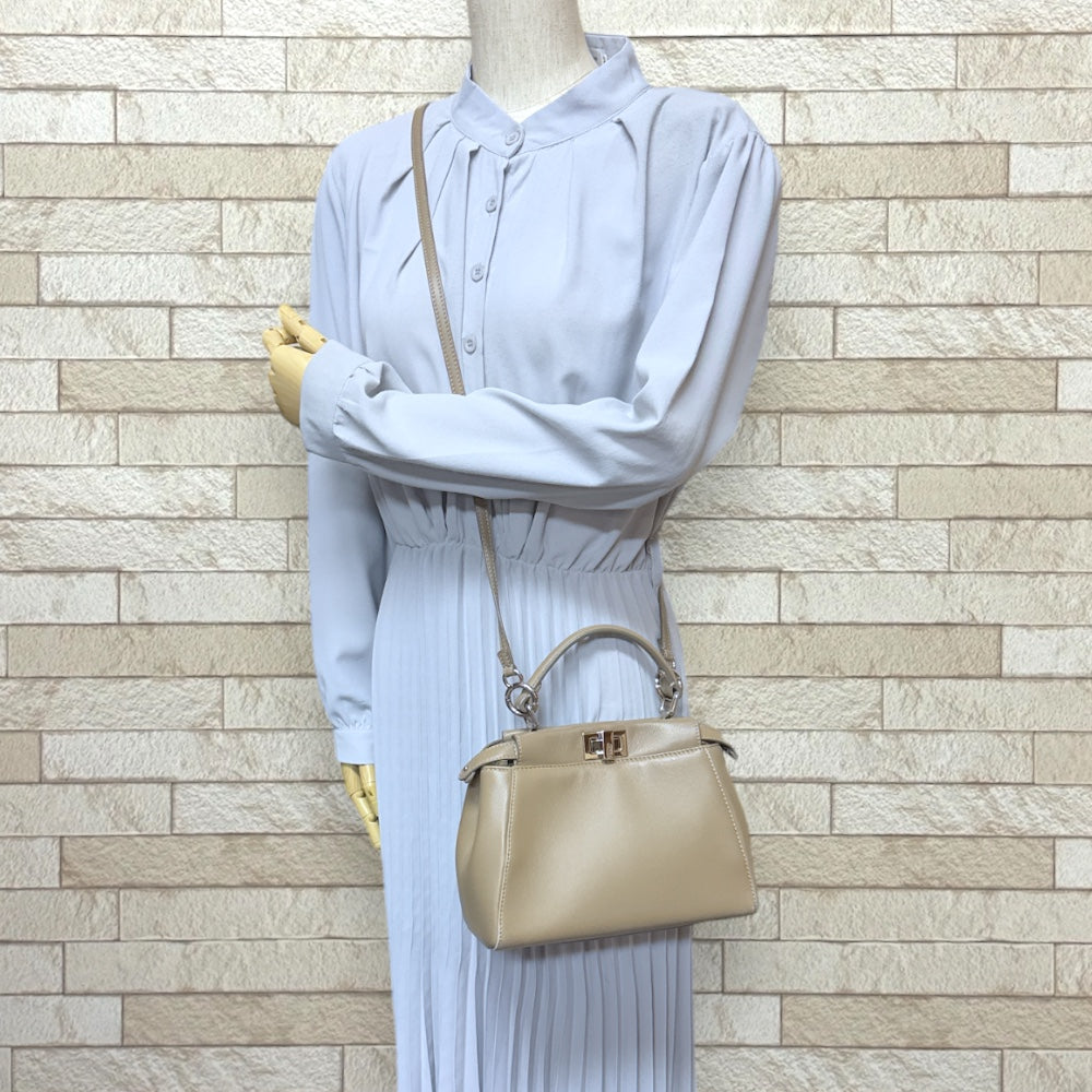 FENDI Fendi Pakaboo Mini Shoulder Bag Ram Skin Beige Ladies Used