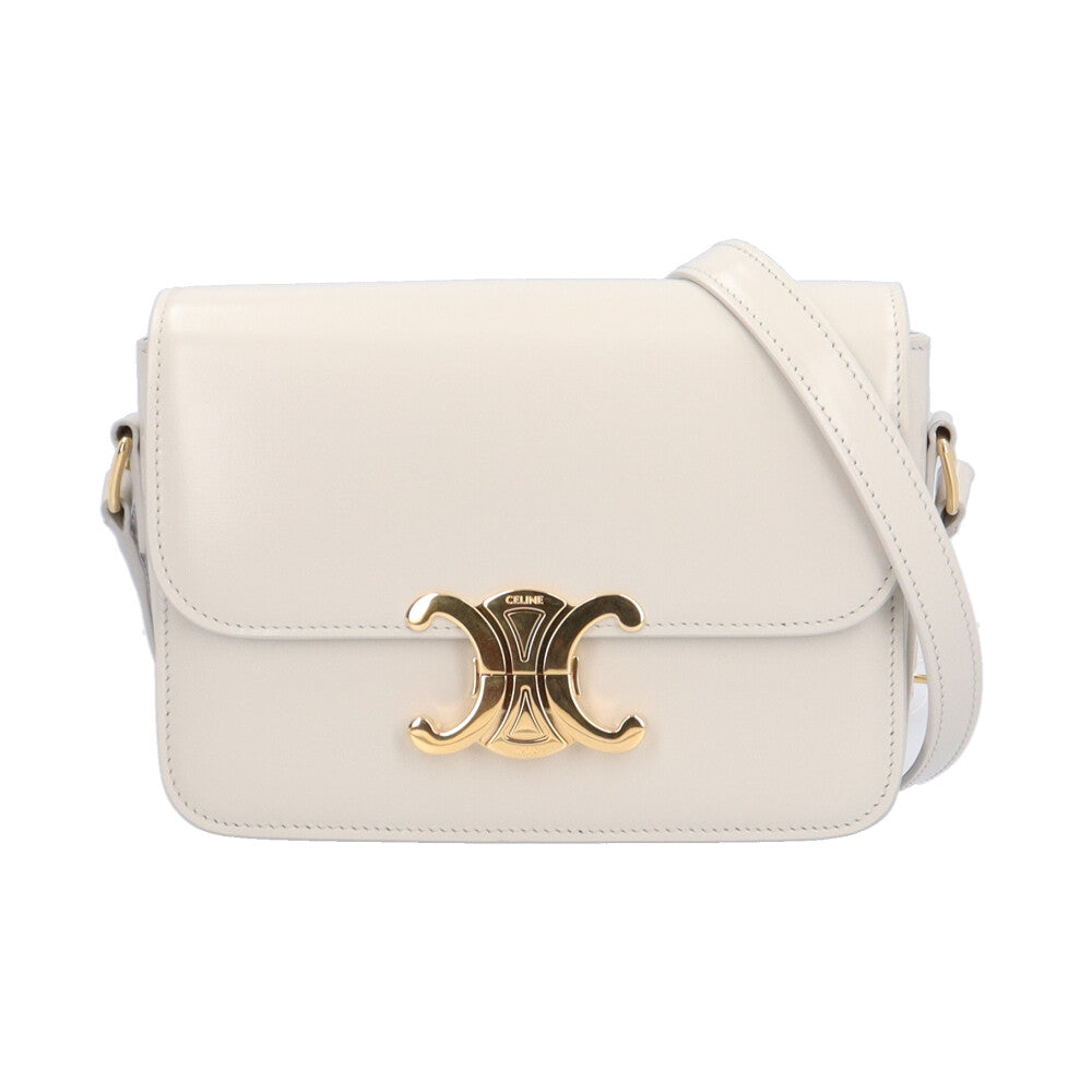 CELINE Celine Teen Trionf Shoulder Bag Leather White Ladies Used