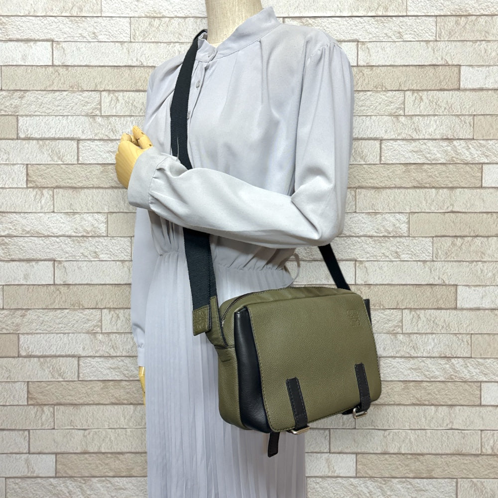 LOEWE Loewe Military Messenger XS Shoulder Bag Leather Green