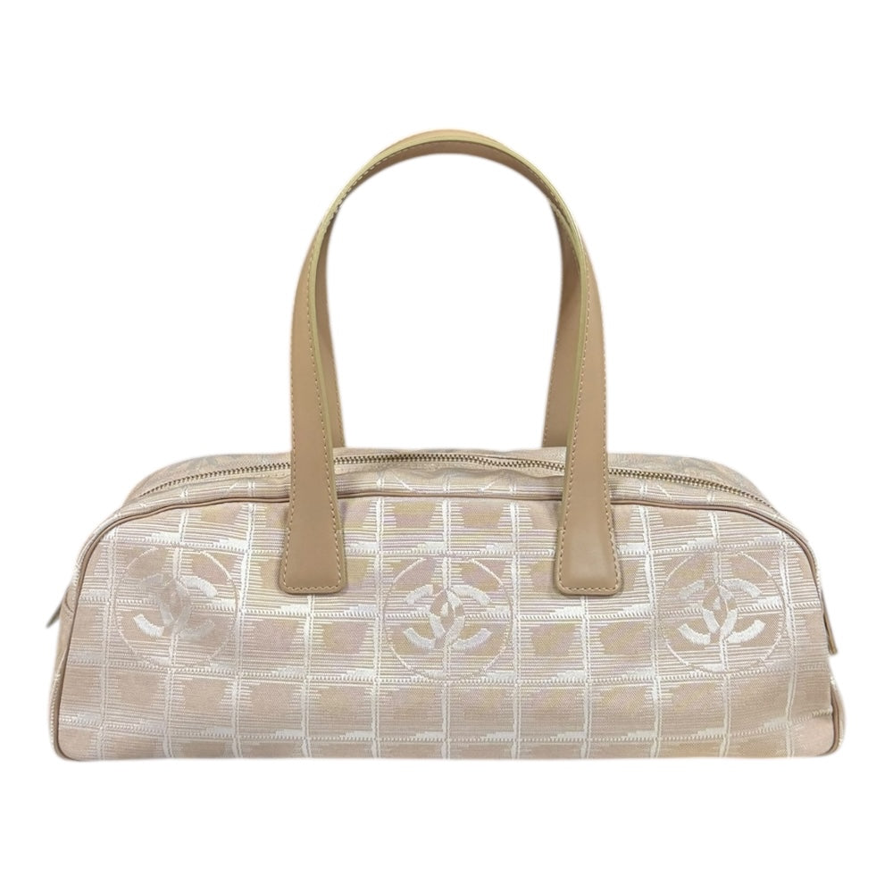 CHANEL Mini Boston Bag New Travel Handbag Nylon Jacquard Beige