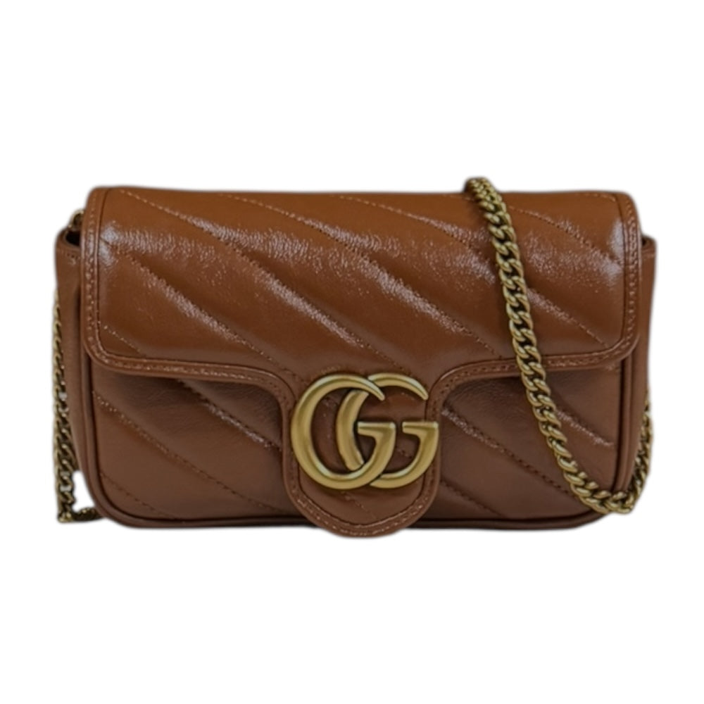 GUCCI グッチ GGマーモント ショルダーバッグ レザー ブラウン