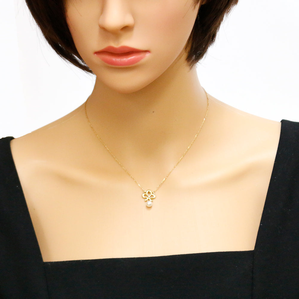 MIKIMOTO ribbon necklace, 18K yellow gold, pearl, women's, pre