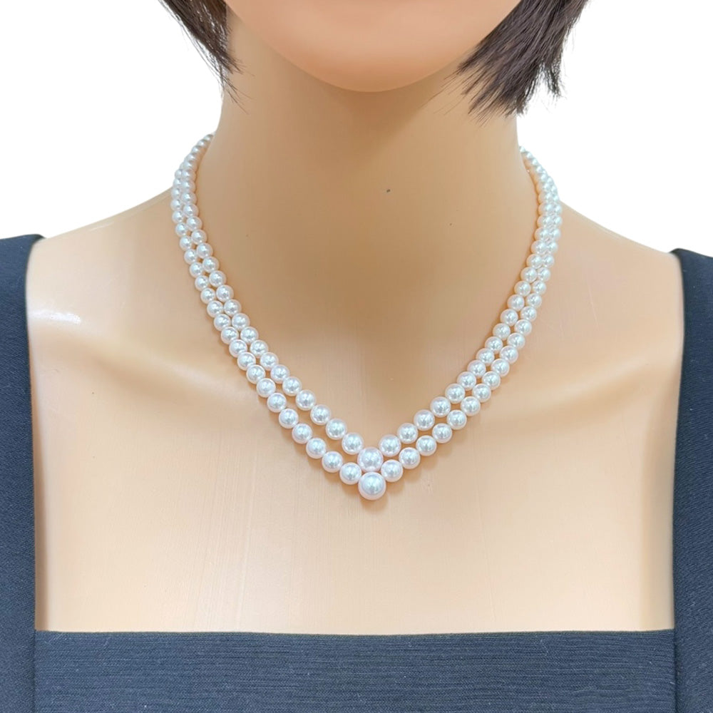 MIKIMOTO 2-row Pearl V-shaped necklace 18K K18 White Gold Pearl