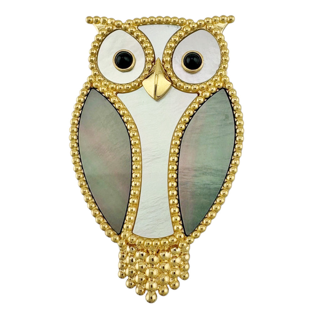Van Cleef & Arpels Lucky Animals Owl Clip Brooch 18K K18 Yellow