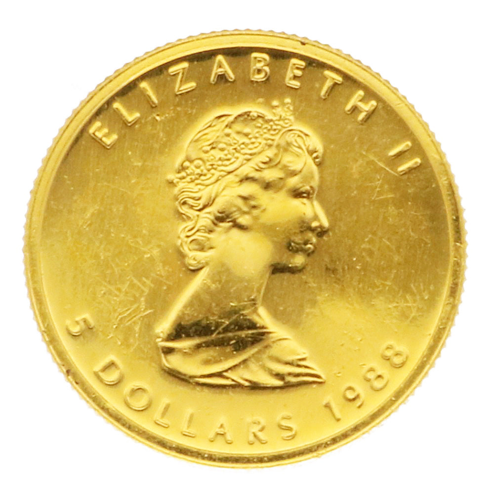 枫叶1/10 盎司5 美元1988 年加拿大纯金金币外国硬币K24 金男女通用二手– 【公式】リサイクルキングオンラインショップ