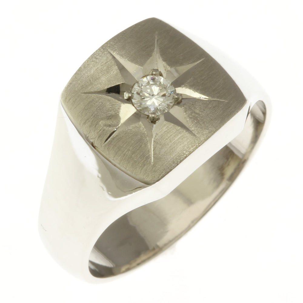 Ring size 18, matte finish, seal, Pt850 platinum, diamond, 0.14ct 