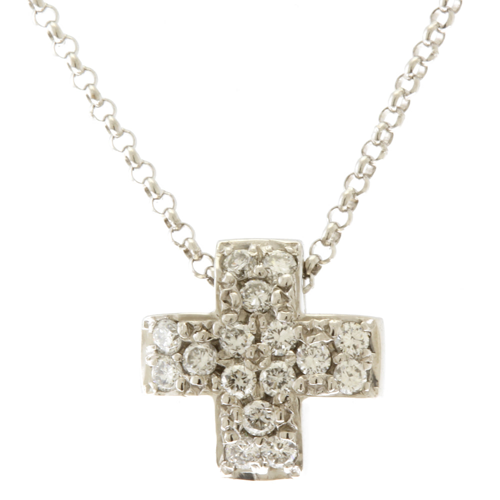 ネックレス クロス 十字架 パヴェ 18金 K18ホワイトゴールド ダイヤモンド 0.16ct レディース 中古