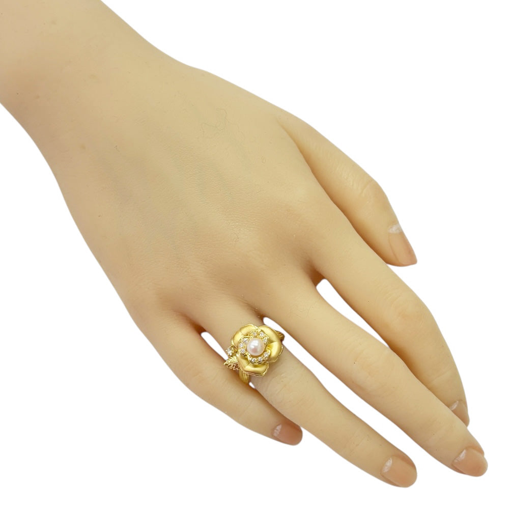 POLA 花 バラ リング 指輪 9号 18金 K18イエローゴールド アコヤ