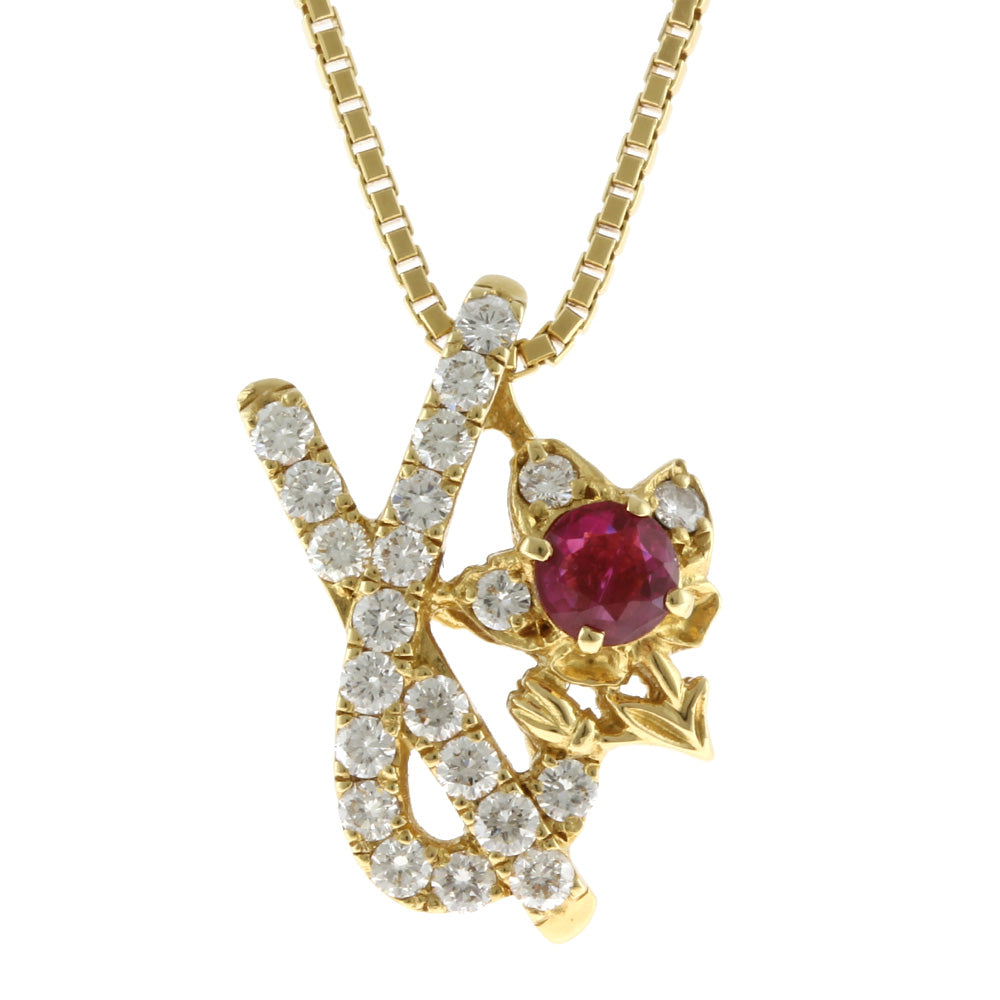と*ん様 K18 ゴールド ネックレス ルビー ダイヤモンド　2g フラワー ネックレス 18金 K18ゴールド ルビー 0.52ct ダイヤモンド