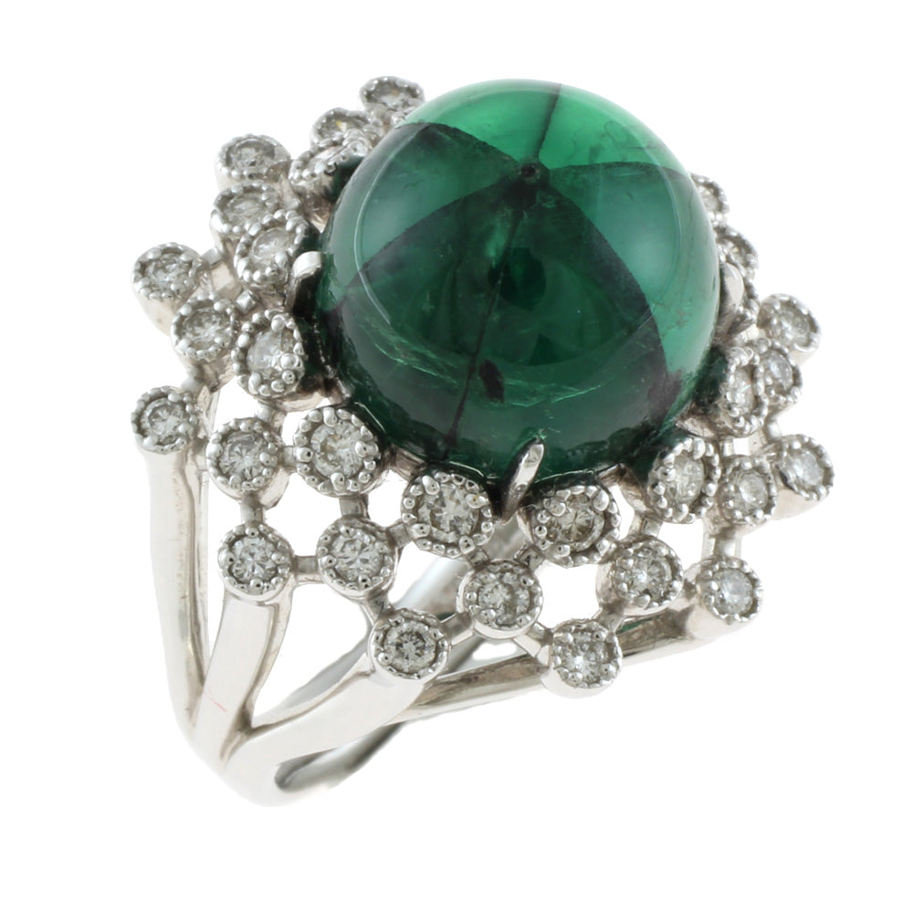 中古】 K18WG リング・指輪 トラピッチェエメラルド9.093ct
