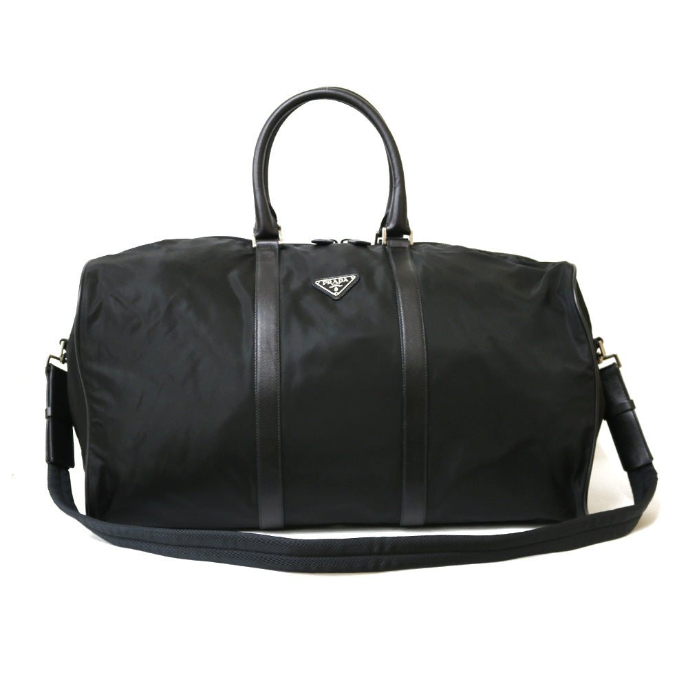 Used] PRADA Nyron Boston bag, 2way, nylon, leather, black, unisex