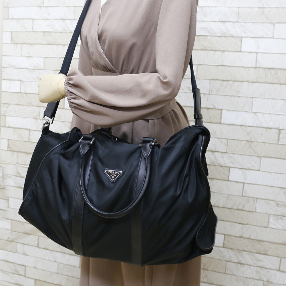 PRADA プラダ ボストンバッグ ナイロン ブラック ユニセックス 中古