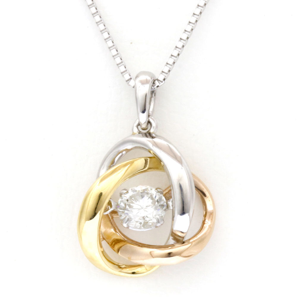 Used] K18WG Pt900 Necklace Diamond: 1 Stone Dancing Three-Color