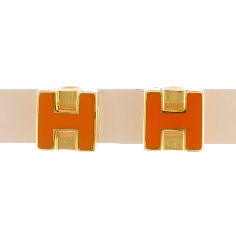 【中古】 エルメス HERMES ピアス Hキューブ カージュドアッシュ メタル ゴールド オレンジ レディース【BJ】【BIM】