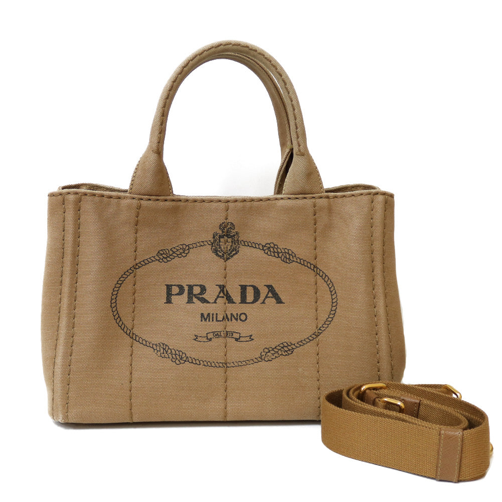 PRADA カナパ　ベージュ トートバッグ キャンバス　刺繍　A4 中古】 プラダ PRADA ショルダーバッグ トートバッグ カナパトート