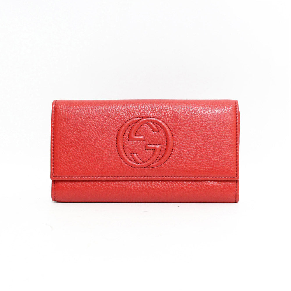 中古】 グッチ GUCCI 長財布 GG 人気 定番 ソーホー レザー レッド 赤