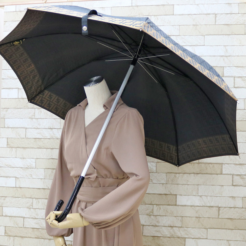 中古】 フェンディ FENDI 傘 梅雨 雨具 ポリエステル ブラック