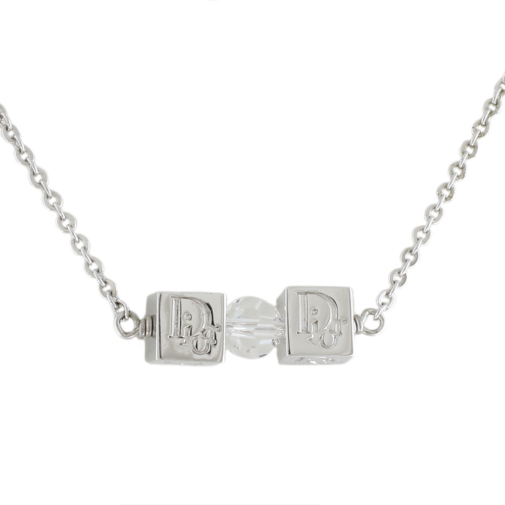 【中古】 ディオール Dior ネックレス キューブ ロゴ メタル シルバー レディース【BIM】