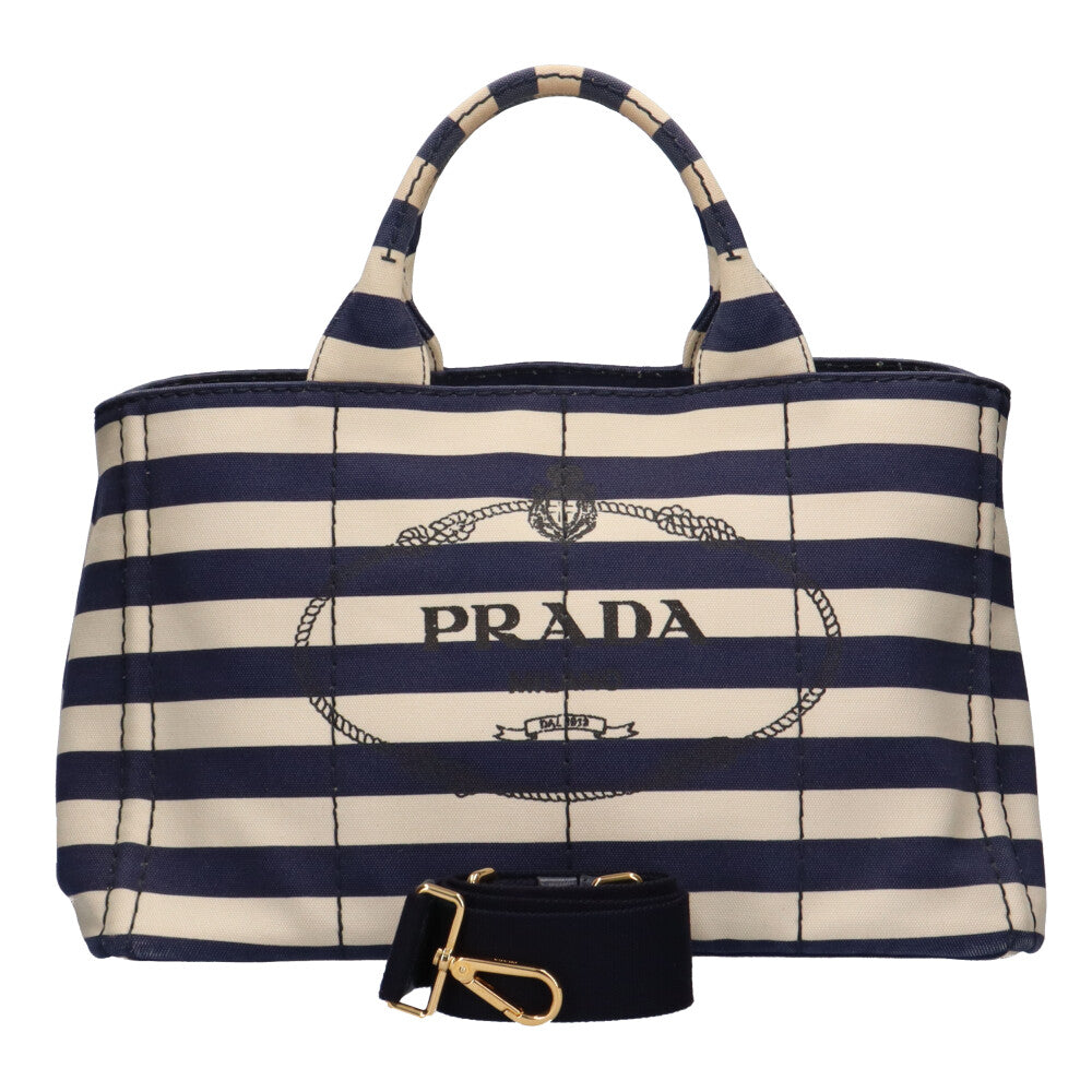 プラダ PRADA カナパトート トートバッグ キャンバス ボーダー