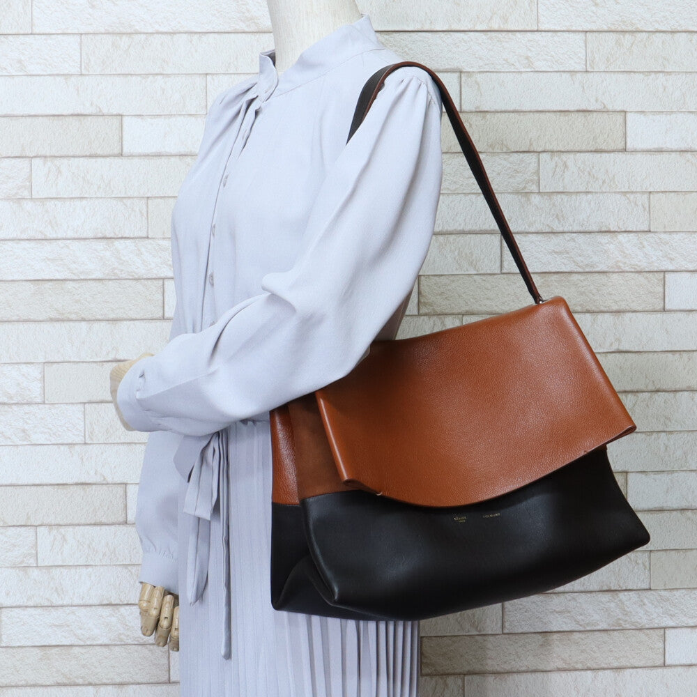 セリーヌ CELINE オールソフト ショルダーバッグ レザー ブラウン レディース 中古