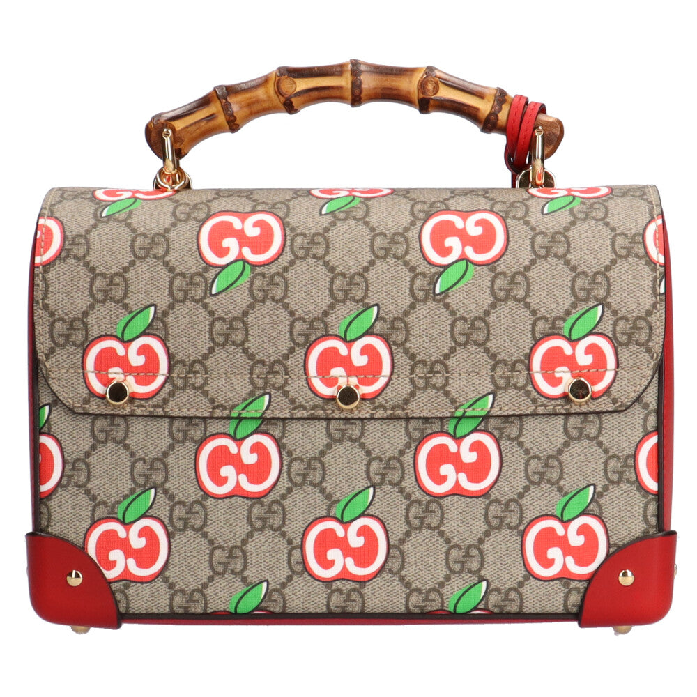 グッチ GUCCI GGアップルスモール バンブー ショルダーバッグ GGスプリームキャンバス ベージュ レディース 中古