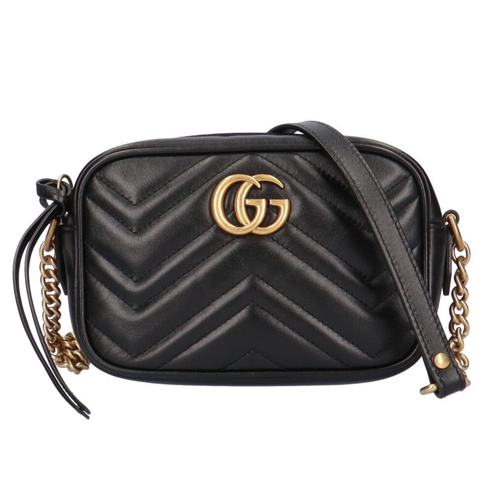 グッチ GUCCI GGマーモント ショルダーバッグ レザー ブラック レディース 中古