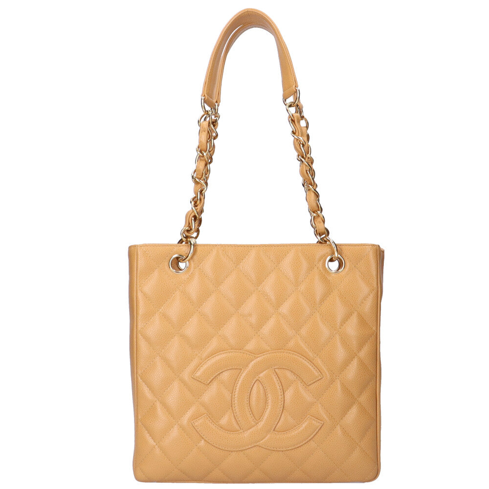 シャネル CHANEL PSTチェーントート ショルダーバッグ キャビアスキン ベージュ レディース 中古