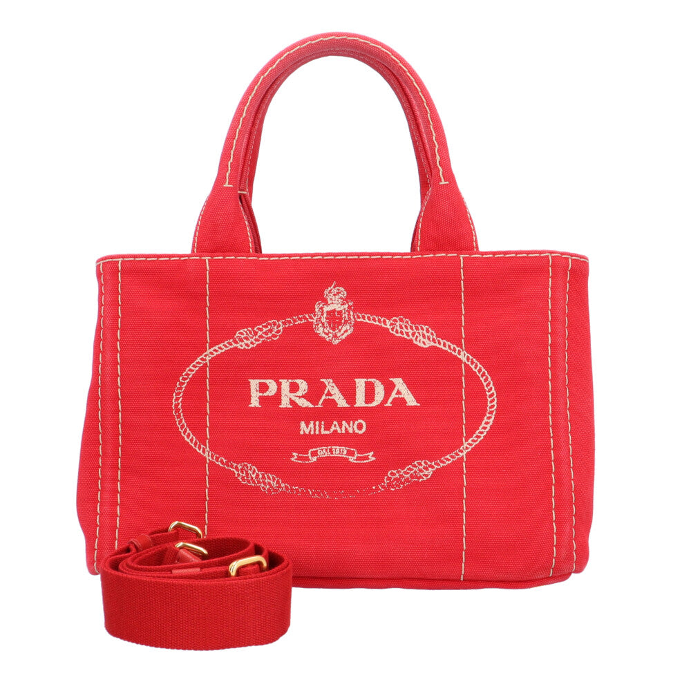 PRADA プラダ ミニカナパ ショルダーバッグ キャンバス レッド