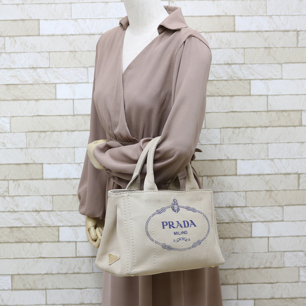 PRADA Canapa Tote SS Handbag Canvas Beige Women's Used – 【公式