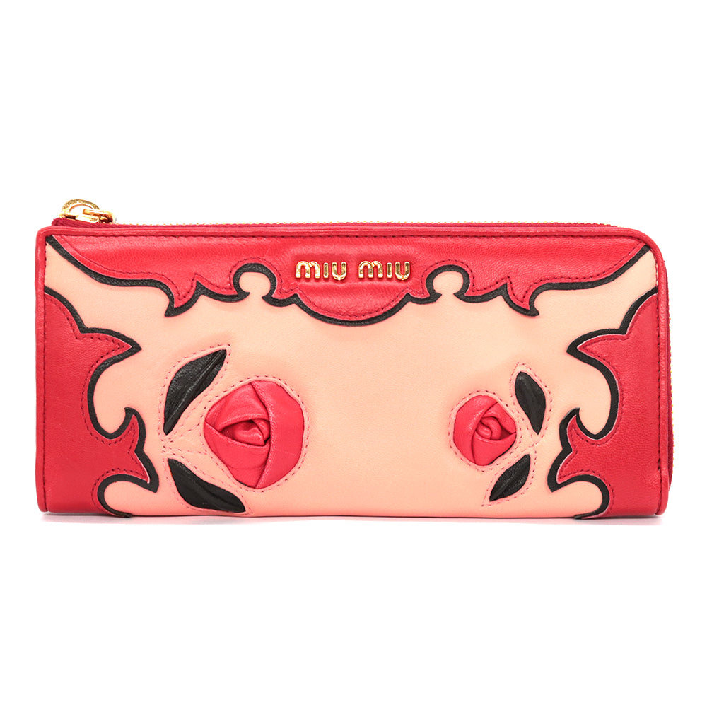 中古】 ミュウミュウ MIUMIU 長財布 レザー レッド レディース【SH