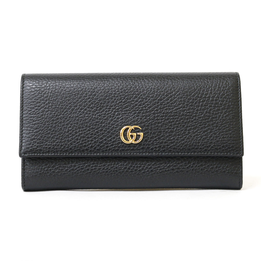 中古】 グッチ GUCCI 長財布 GGマーモント レザー ブラック 黒