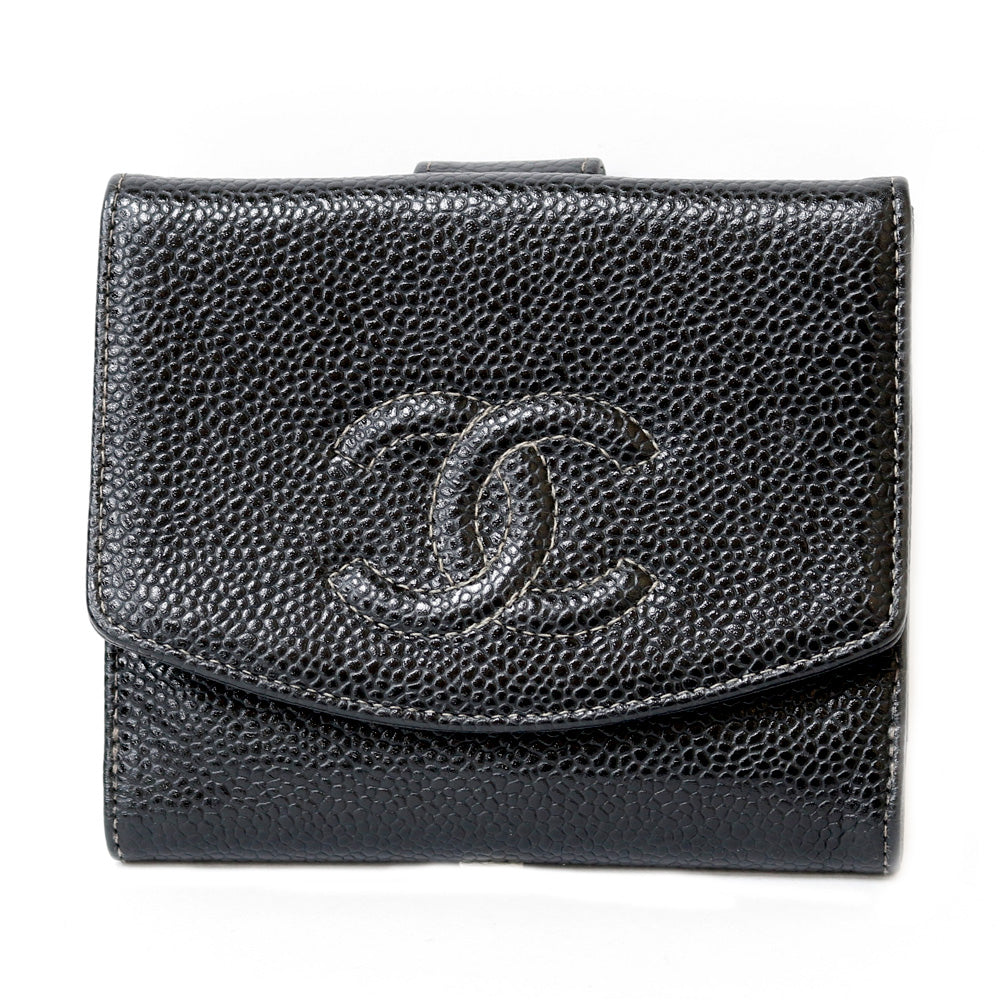 中古】 シャネル CHANEL 二つ折り財布 COCOマーク CCマーク キャビア